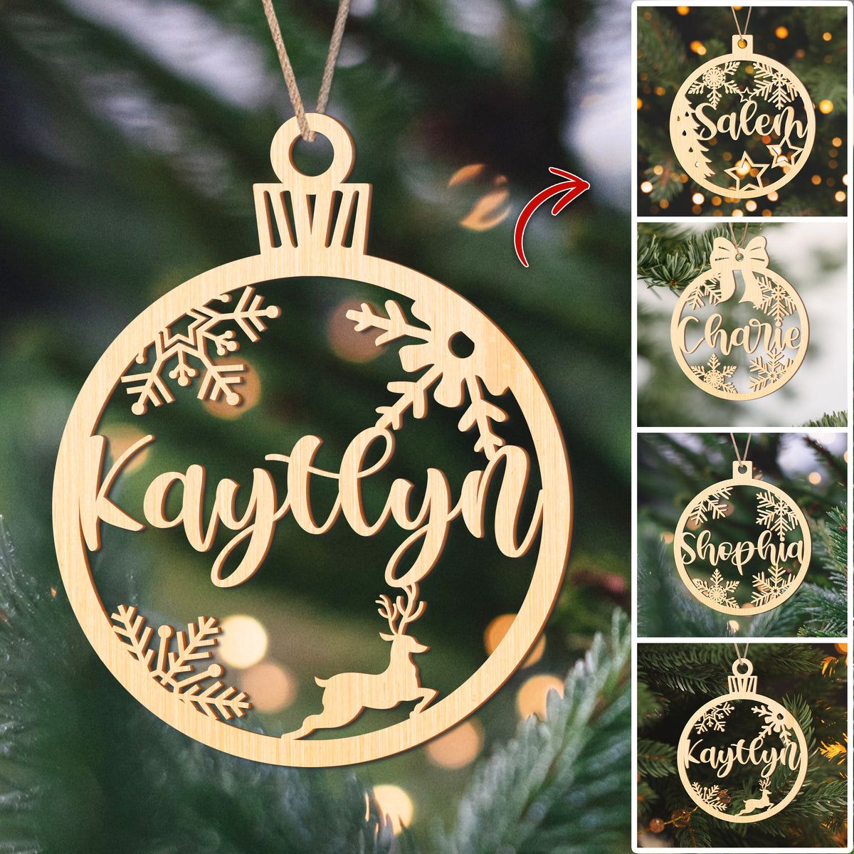 Custom Name Personalized Christmas Wood Ornament