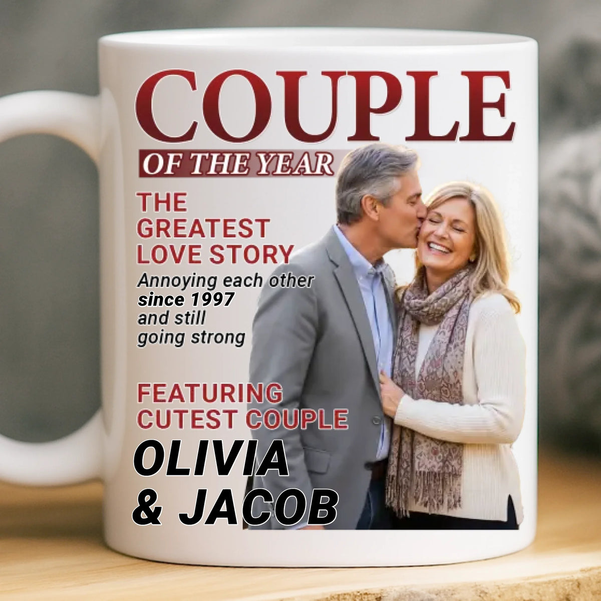 Personalized Photo Magazine Couple Mug Gifts For Husband And Wife, Him And Her - Love Grows Louder With You