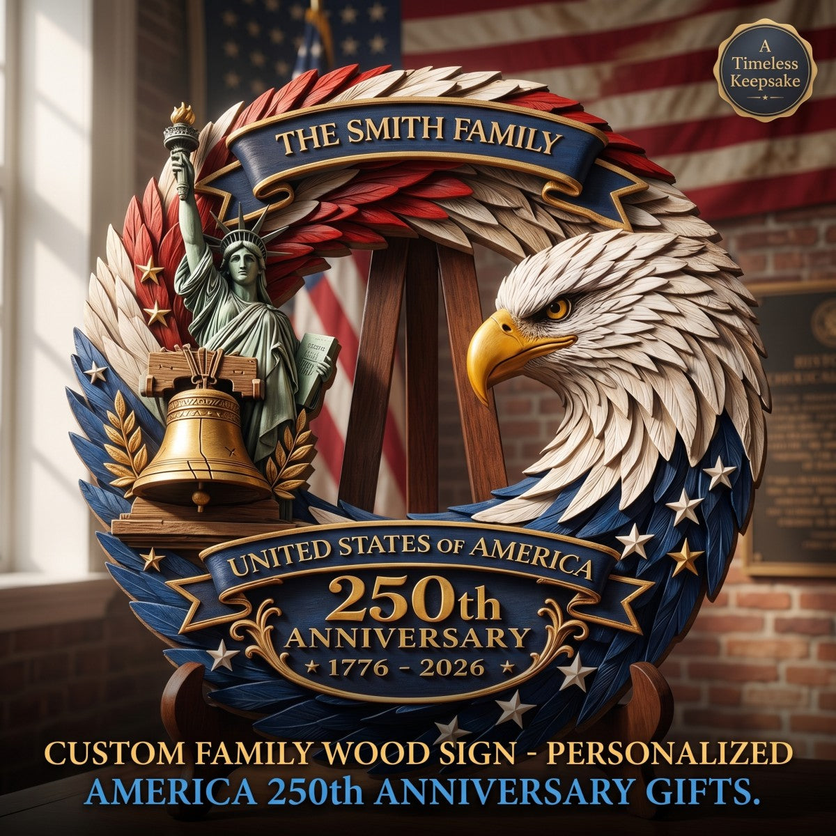 Custom Family Wood Sign Personalized America 250th Anniversary Gifts