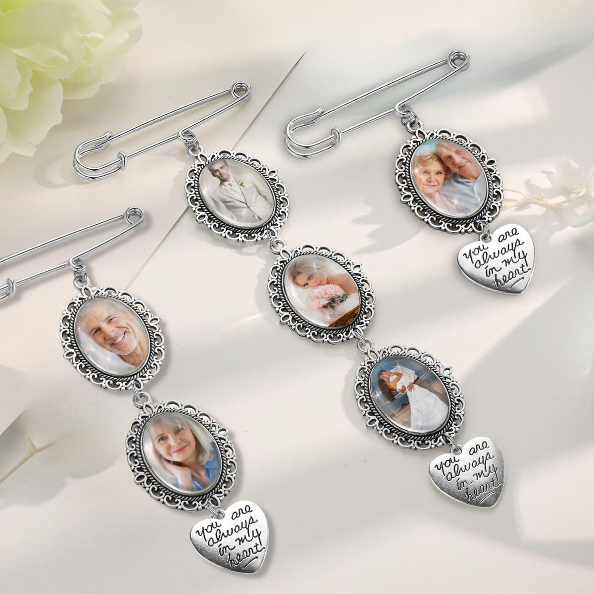 Personalized Wedding Bouquet Picture Charms Brooch Pins