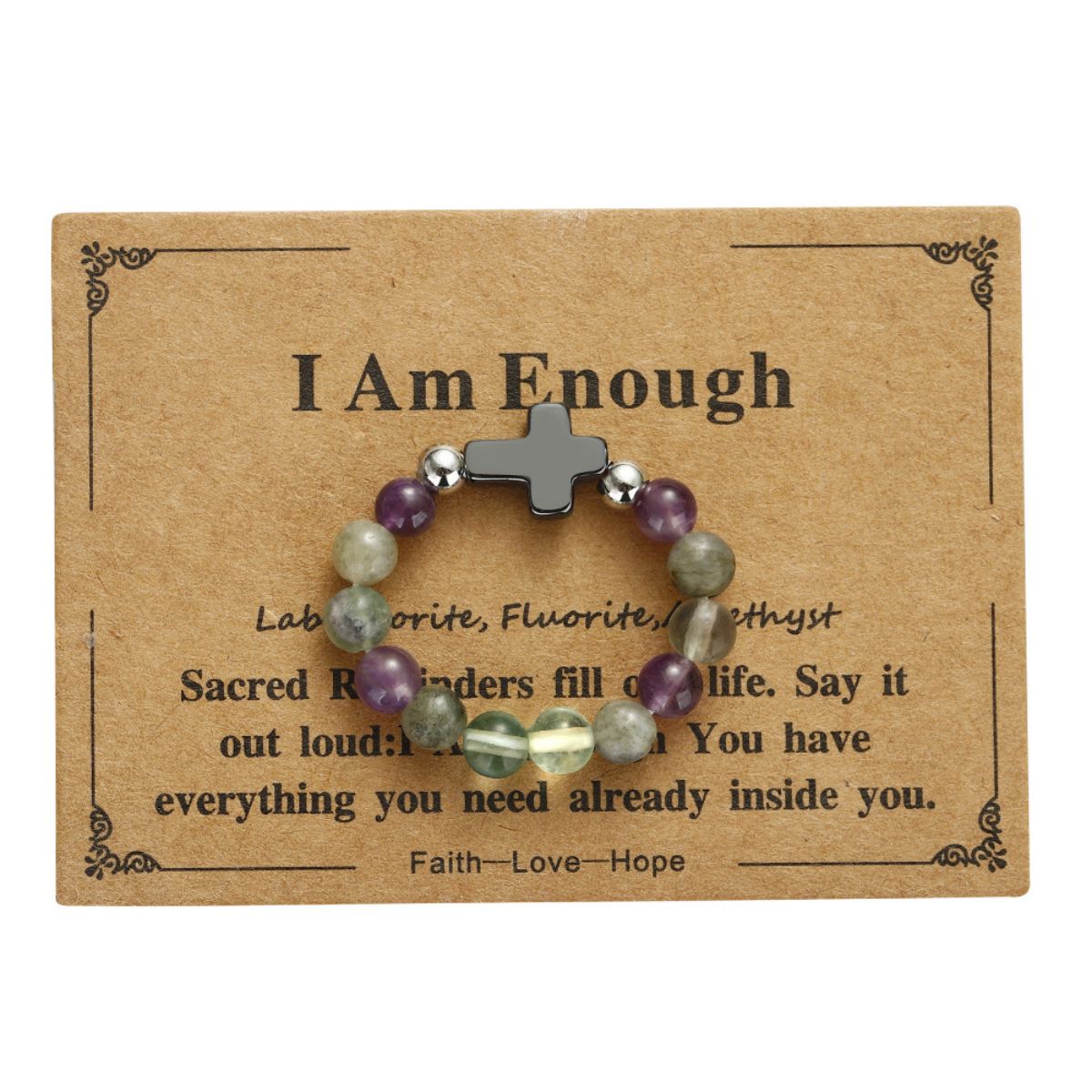 Elastic stone cross ring, angel stone combination copper bead ring