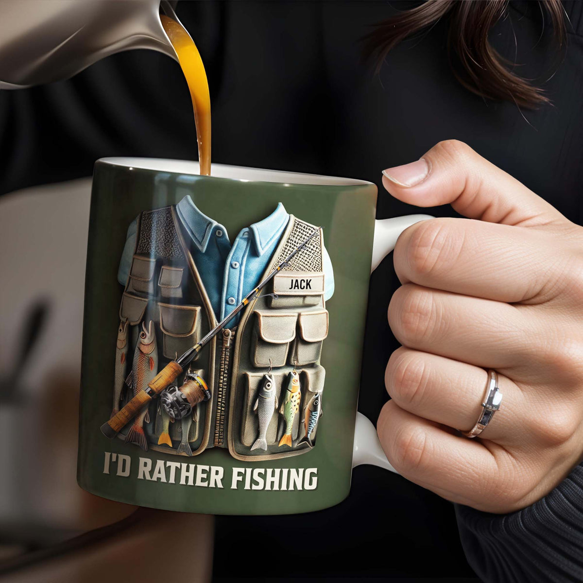I'd Rather Be Fishing, Fishing Gear and Fish Design, Personalized Coffee Mug, Gift For Fishing Enthusiasts
