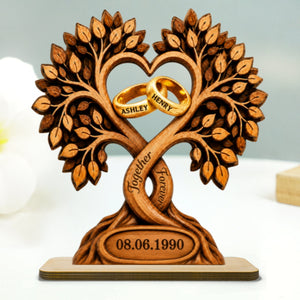 Forever Love Couple Rings In Tree Canopy - Personalized Wooden Plaque - Anniversary Gift, Wedding Gift For Couple