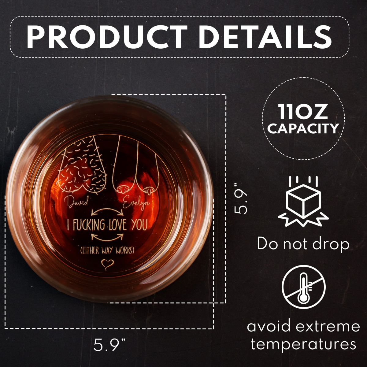 Funny Whiskey Glass I F- Love You - Personalized Engraved Whiskey Glass