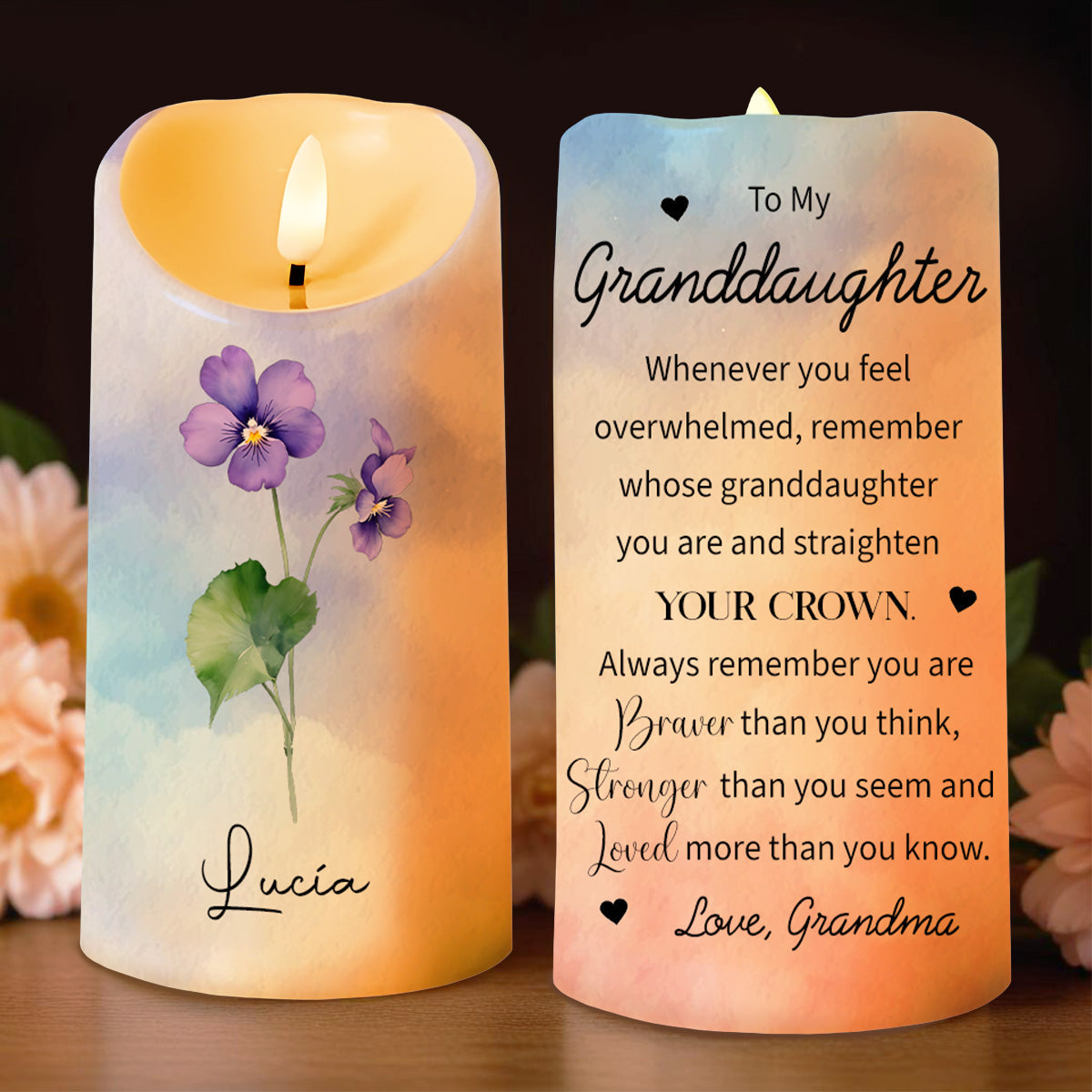 Straighten Your Crown - Granddaughter Personalized LED Candle Gift For Family