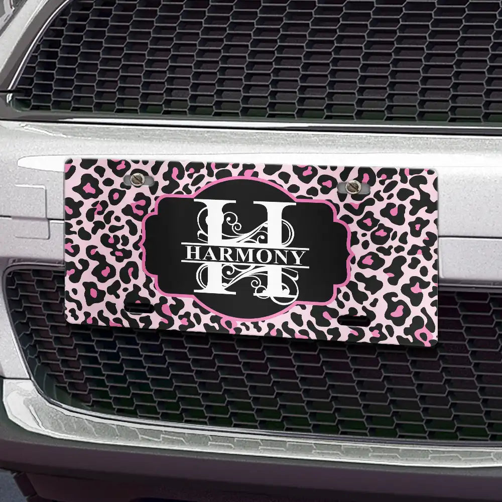 Monogram Leopard Print - Personalized License Plate