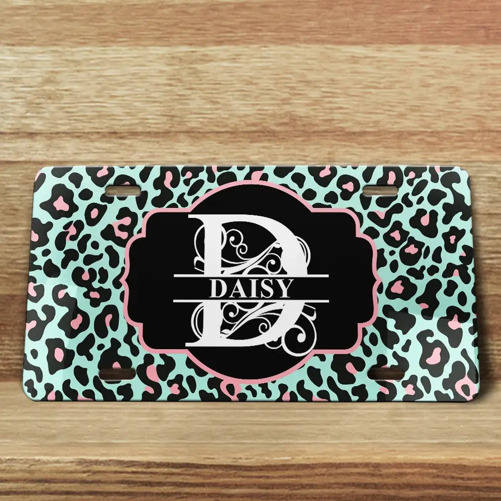 Monogram Leopard Print - Personalized License Plate
