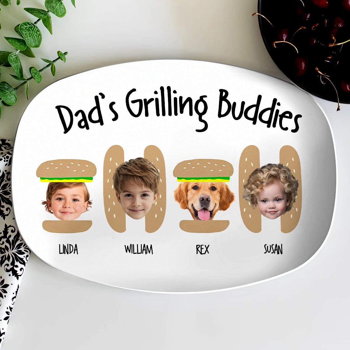 Custom Photo Daddy's Grilling Buddies Burger Hot Dog Platter