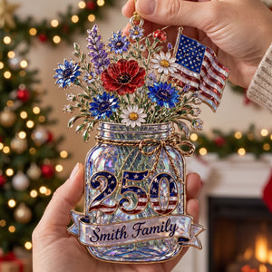 Custom Shape Acrylic Ornament, Wildflower America Hologram Acrylic Ornament, Personalized Family America 250 Floral Keepsake