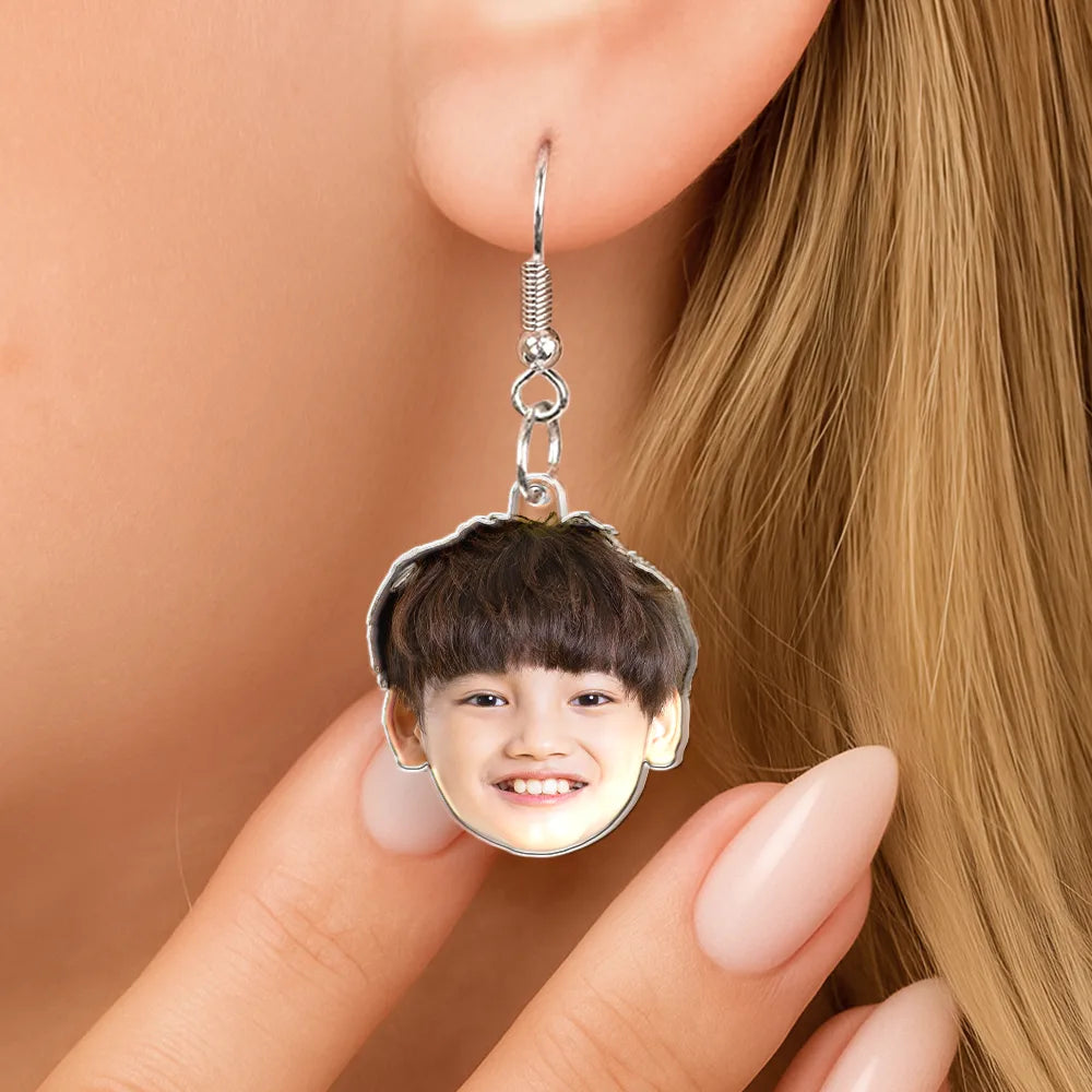 Custom Photo Funny Face Pet Kid Family - Personalized Acrylic Earrings