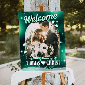 Personalized Photo Glitter Wedding Welcome Sign