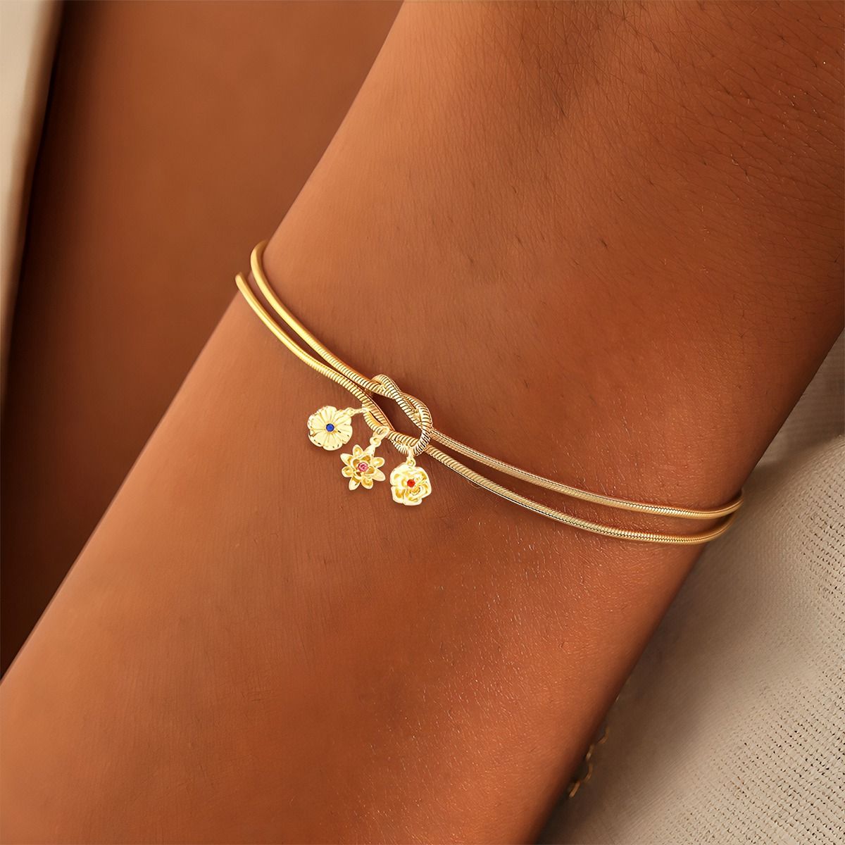 Personalized 1-12 Birth Flowers Knot Bracelet