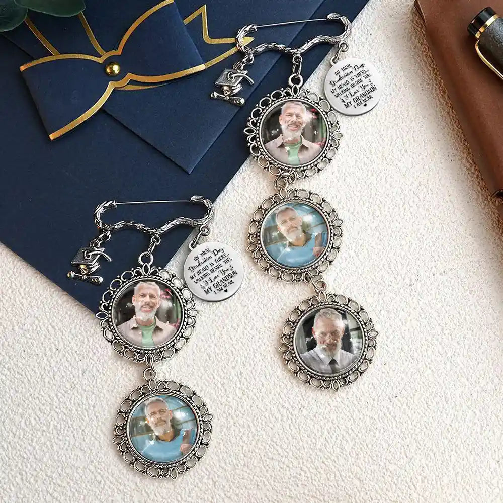 My Heart Is There Walking Beside You - Personalized Photo Graduation Tassel Pin