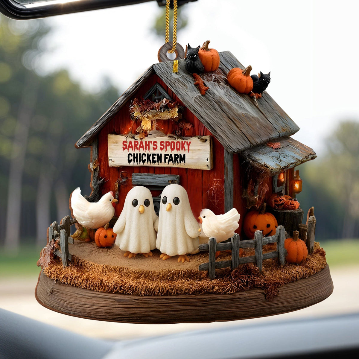 Celebrate Your Onw Spooky Chicken Farm, Personalized Wood Ornament, Gift For Halloween