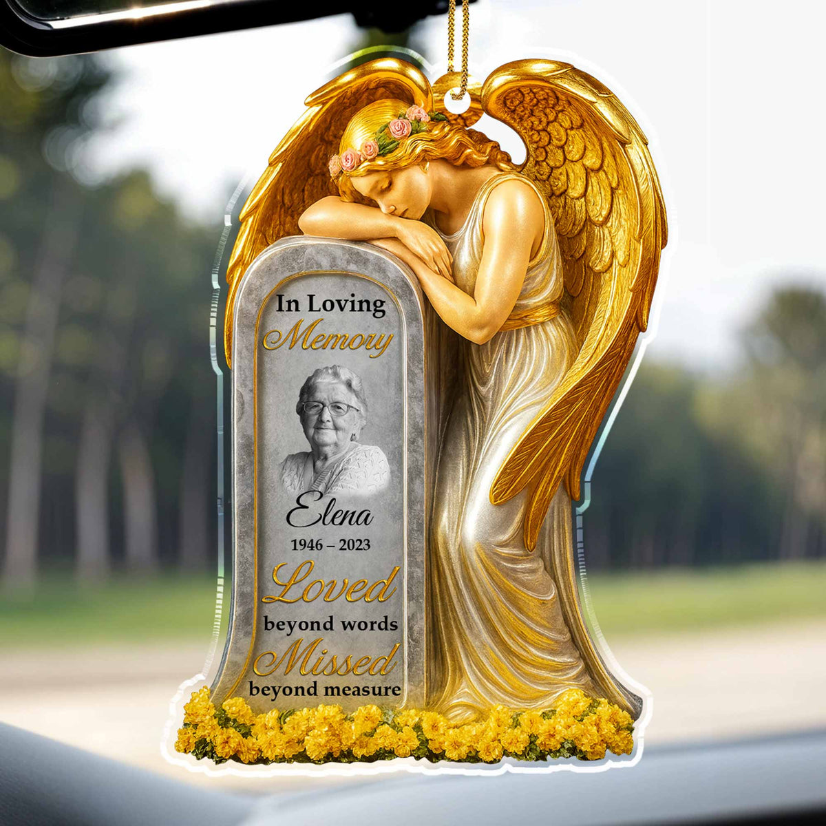 Loved Beyond Words Angel And Flowers Ornament Personalized Memorial Acrylic Ornament