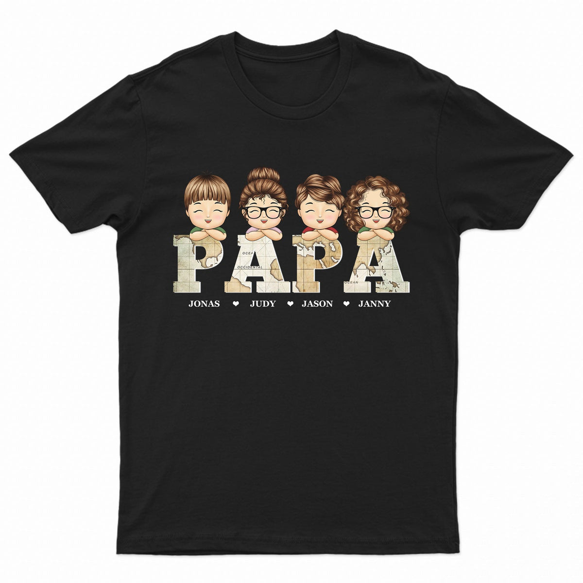 Vintage Map Papa Title - Birthday, Loving Gift For Dad, Father, Papa, Grandpa, Grandfather - Personalized T Shirt