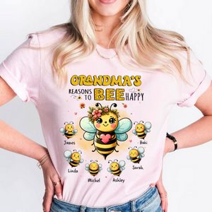 Grandma's Reasons To Bee Happy Personalized Pure Cotton T-Shirt