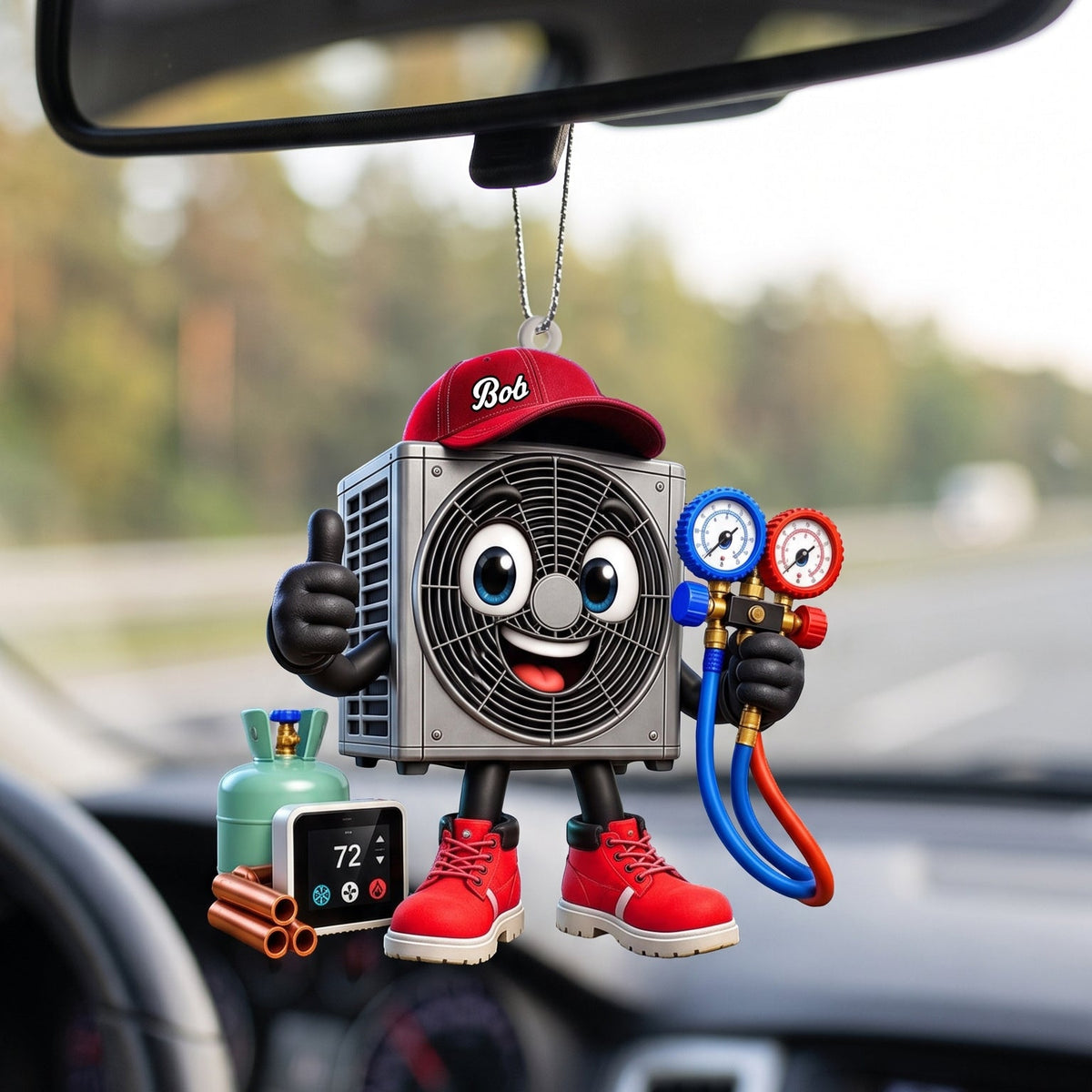Thumbs-up HVAC Unit Mascot Hanging Ornament – Personalized Gift For Heating & Cooling Professionals