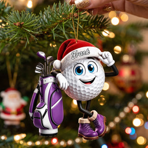 Leaning On The Golf Bag – Personalized Cute Golf Ball Mascot Christmas Hanging Ornament | Gift For Golf Lovers