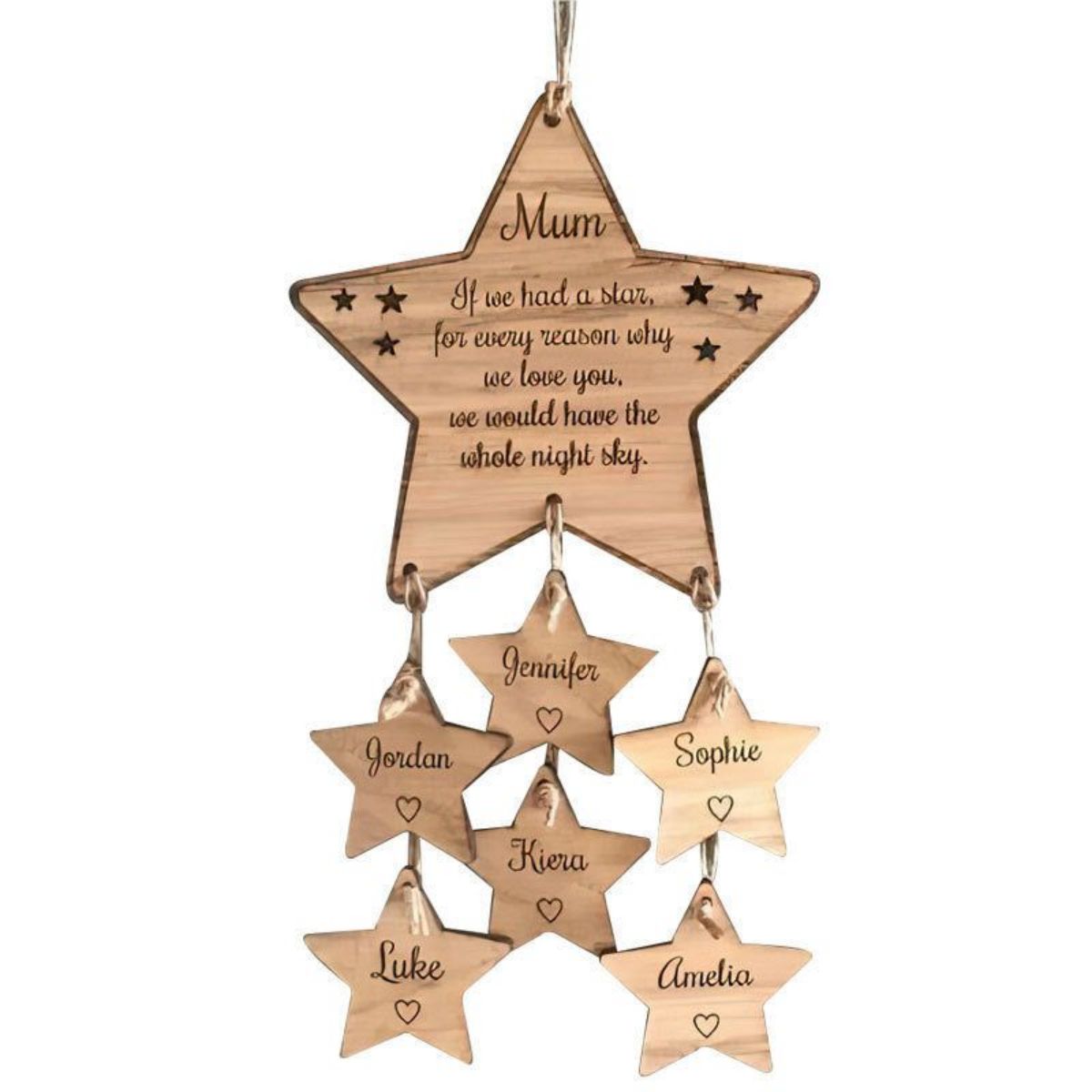 Personalised Hanging Family Stars Wood Sign