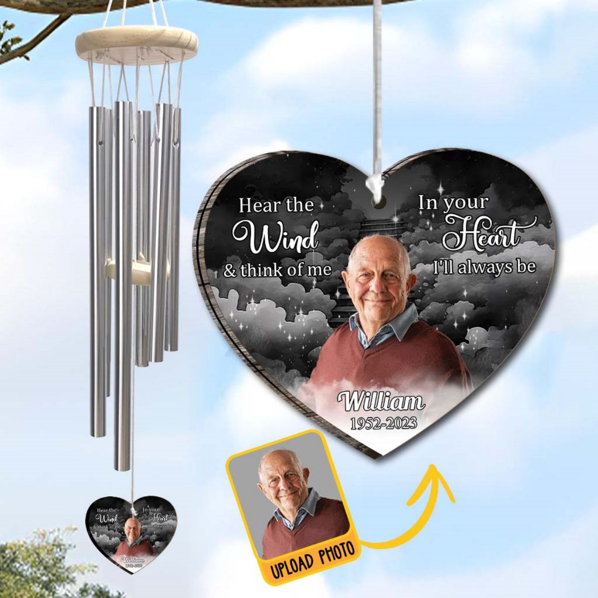 Hear The Wind And Think Of Me - Personalized Memorial Heart Wind Chimes