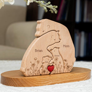 Hugging Bear Family Floral Version - Personalized Wooden Bear Family Puzzle