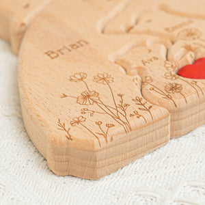 Hugging Bear Family Floral Version - Personalized Wooden Bear Family Puzzle