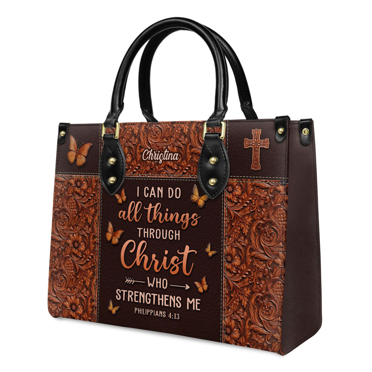 Personalized I  can do all things through Christ who strengthen me-Bible Verse Leather Bag