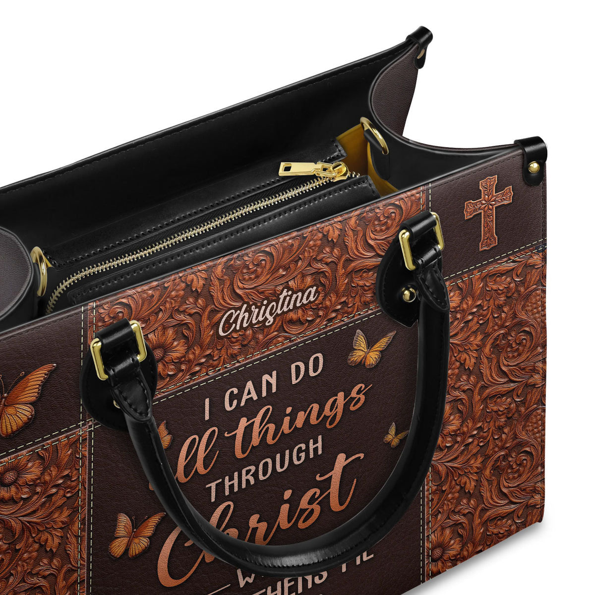 Personalized I  can do all things through Christ who strengthen me-Bible Verse Leather Bag