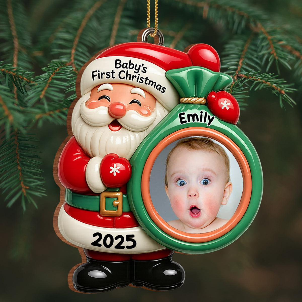 Baby's First Christmas Ornament, Custom Photo Wood Ornament