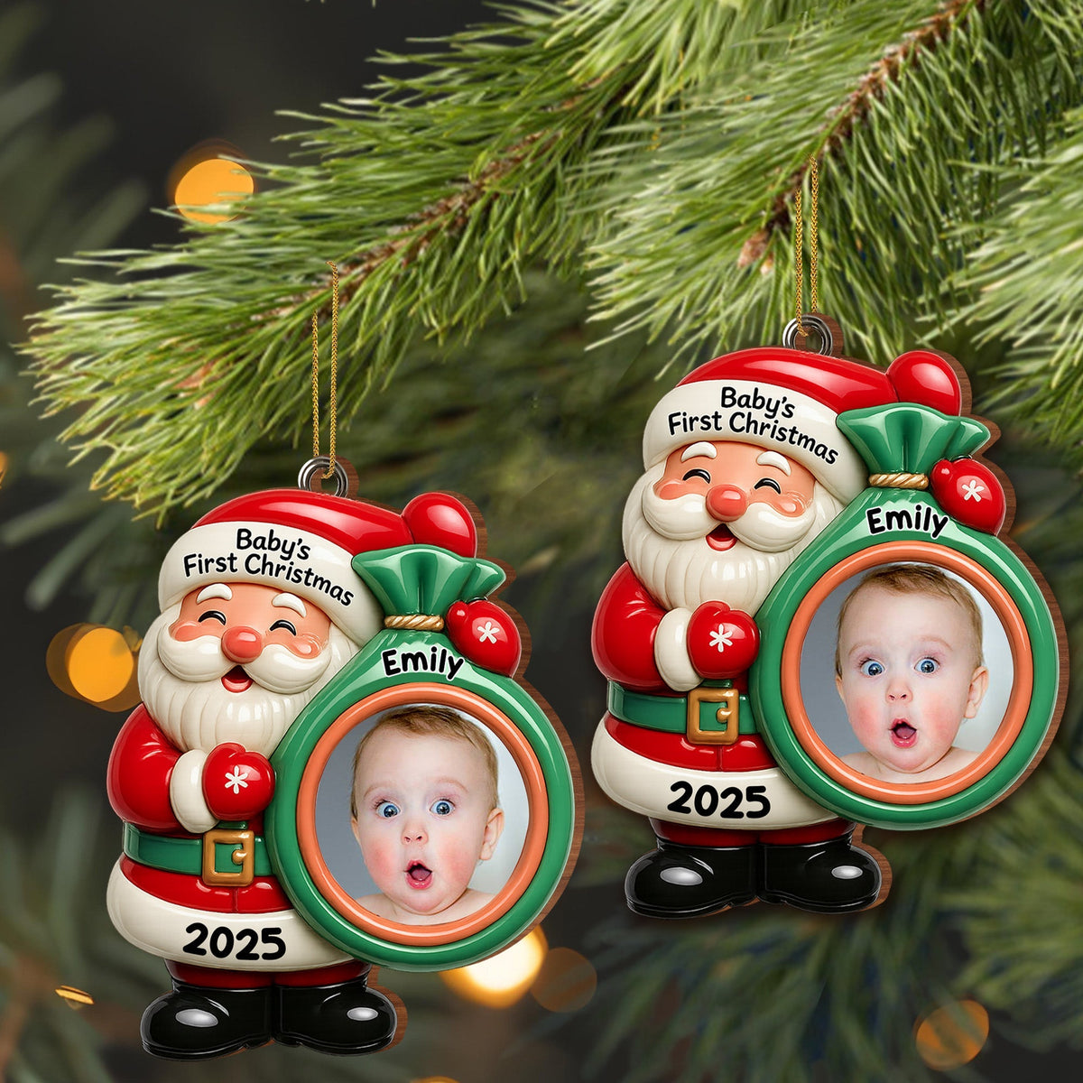 Baby's First Christmas Ornament, Custom Photo Wood Ornament