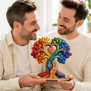LGBT Couple Heart Tree - Personalized Wooden Plaque - Anniversary Gift for Him, Gift for Her