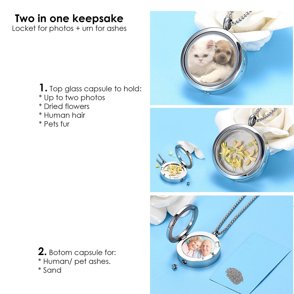 Personalized Urn Necklace Locket With Photo, Grief Gift