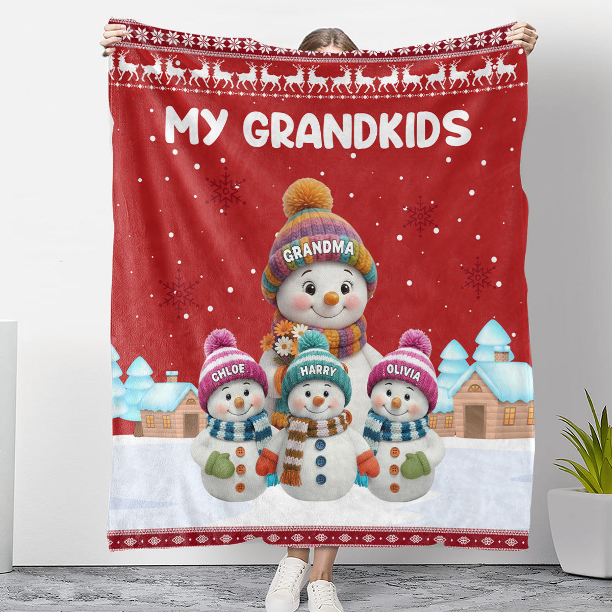 Personalized Grandma/Grandpa Snowman Blanket For Family