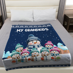 Personalized Grandma/Grandpa Snowman Blanket For Family