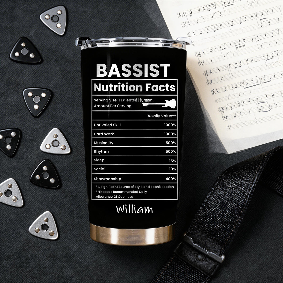 Bassist Nutrition Facts, Personalized Tumbler, Gift For Musicians