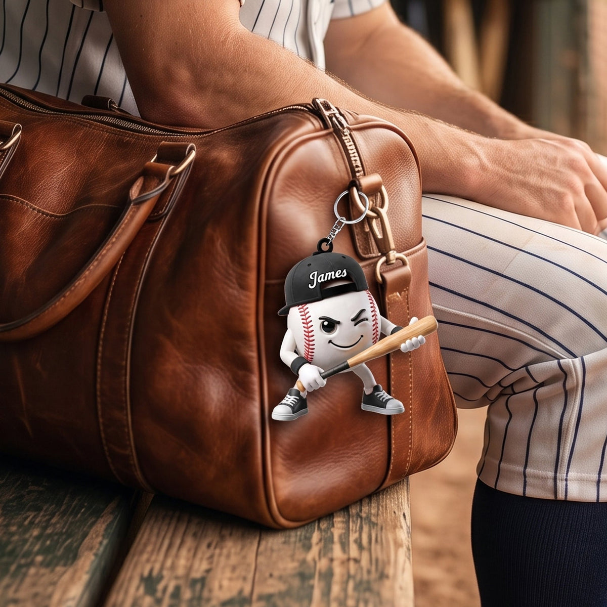 Baseball Softball Batter’s Stance Keychain - Personalized Cool Baseball Softball Ball Mascot Keychain
