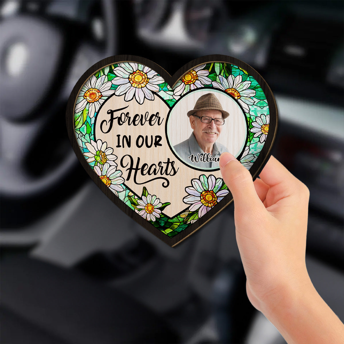 Forever In Our Hearts - Personalized Heart Flower Car Visor Clip