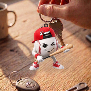Baseball Softball Batter’s Stance Keychain - Personalized Cool Baseball Softball Ball Mascot Keychain