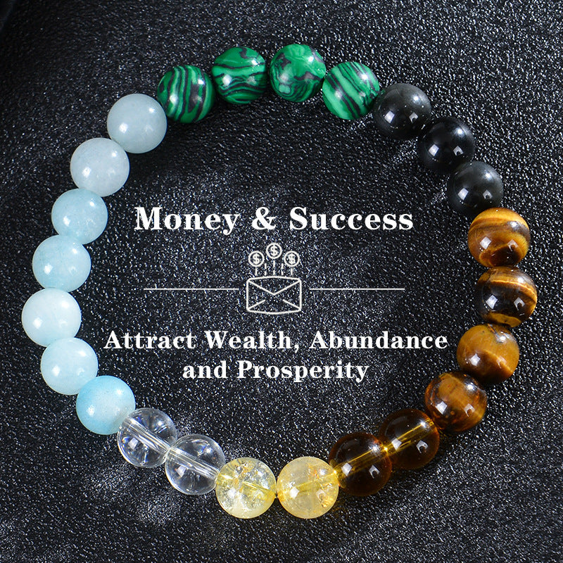 Seven Colored Stone, Tiger Eye Stone Bracelet - 7 Chakras Card Bracelet