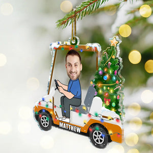 Custom Photo Funny Face Golf Cart - Personalized Custom Shaped Acrylic Ornament