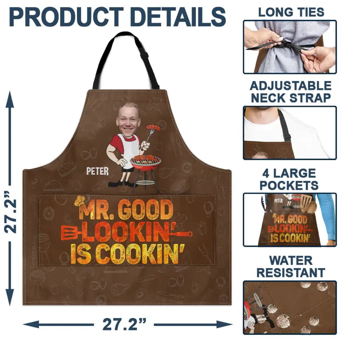Custom Photo Mr. Good Lookin' Is Cookin' - Personalized Apron