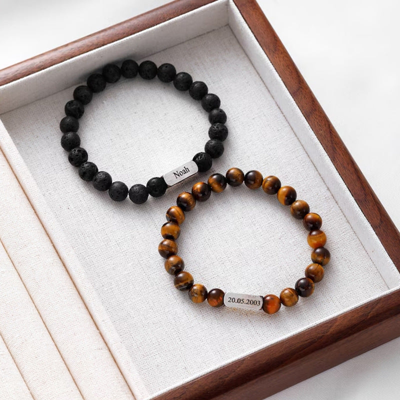 Personalized Name Crystal Beaded Bracelet, Tiger Eye Stone Bracelet