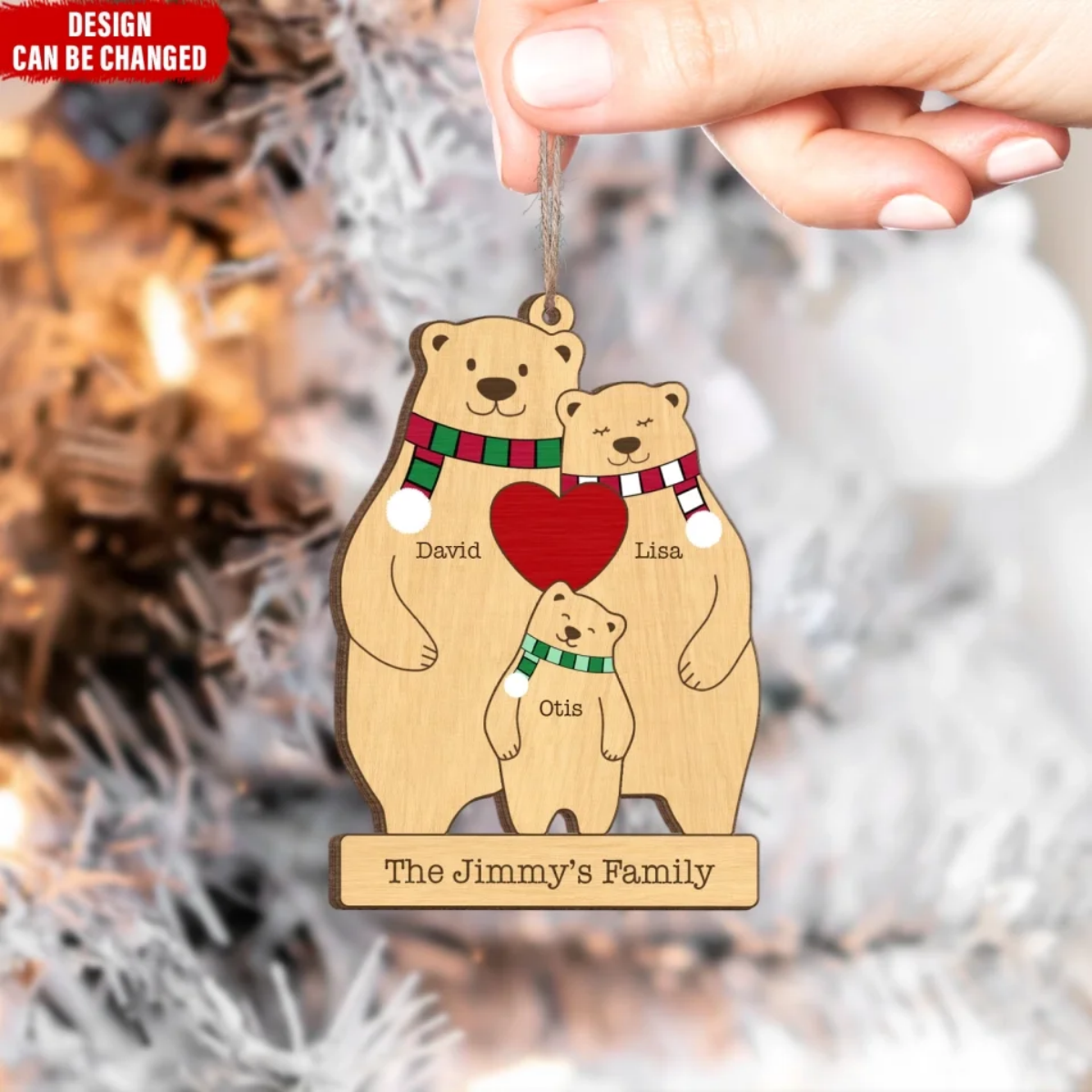 Family Wooden Hug Bears Personalized Wooden Ornament