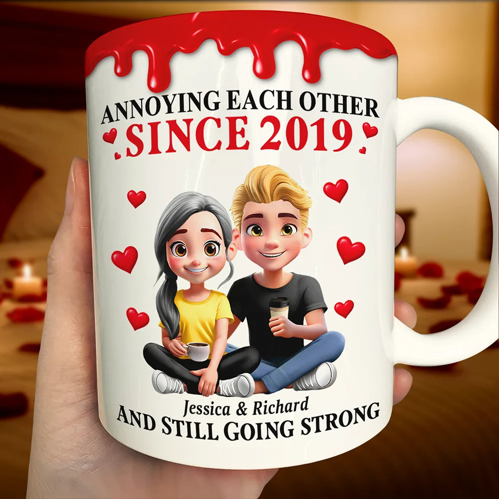 Old Couple Annoying Each Other 3D Effect - Personalized White Edge-to-Edge Mug