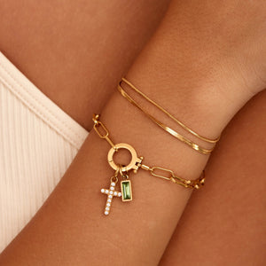 PERSONALIZED BIRTHSTONE PAPERCLIP CROSS CHARM BRACELET