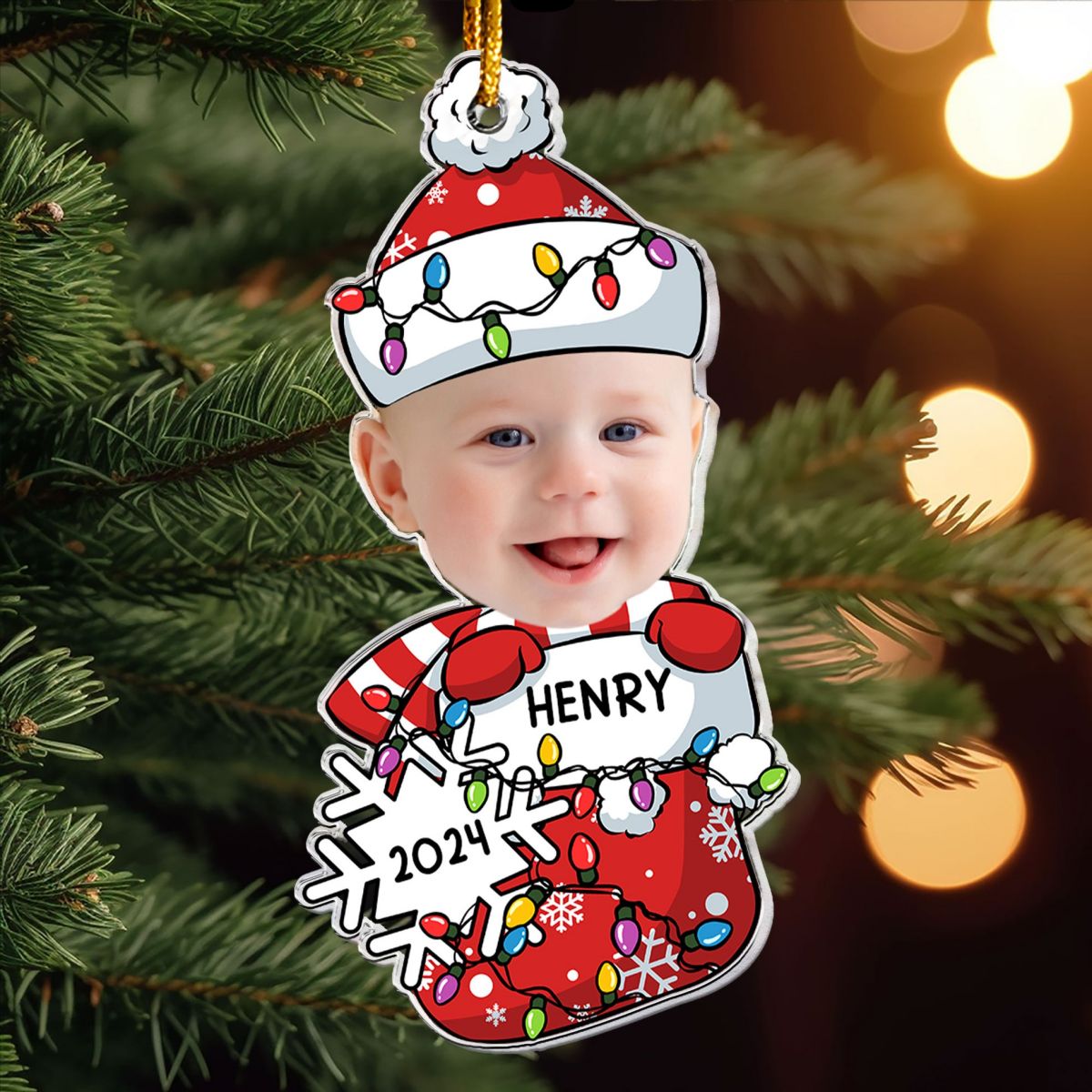 Peeking Baby First Christmas Personalized Acrylic Photo Ornament
