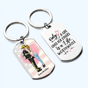 Personalized Engraved Stainless Steel Keychain Emergency Couple, Nurse and firefighter, Nurse and Cop, Army Wife, Police Couple, First responder Couple, Fireman and nurse