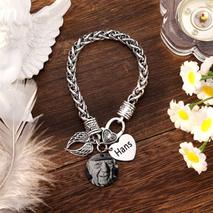 Personalized Memorial Heart Antique Bracelet with photo and engraved name