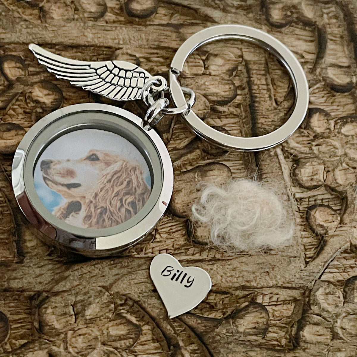 Engraved Name Photo Personalized Pet Keychain, Memorial Dog Fur keepsake